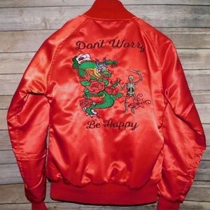 VALFRE ‘Don’t Worry Be Happy’ Bomber Jacket - Red, Small